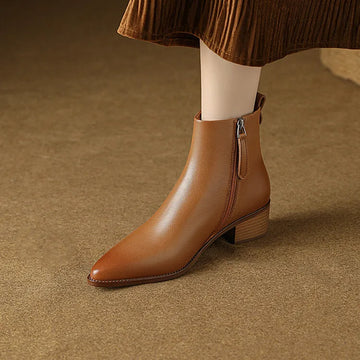 Xajzpa New Autumn/Winter Genuine Leather Women Shoes Pointed Toe Chunky Heel Boots for Women Fashion Short Boots Zapatos De Mujer